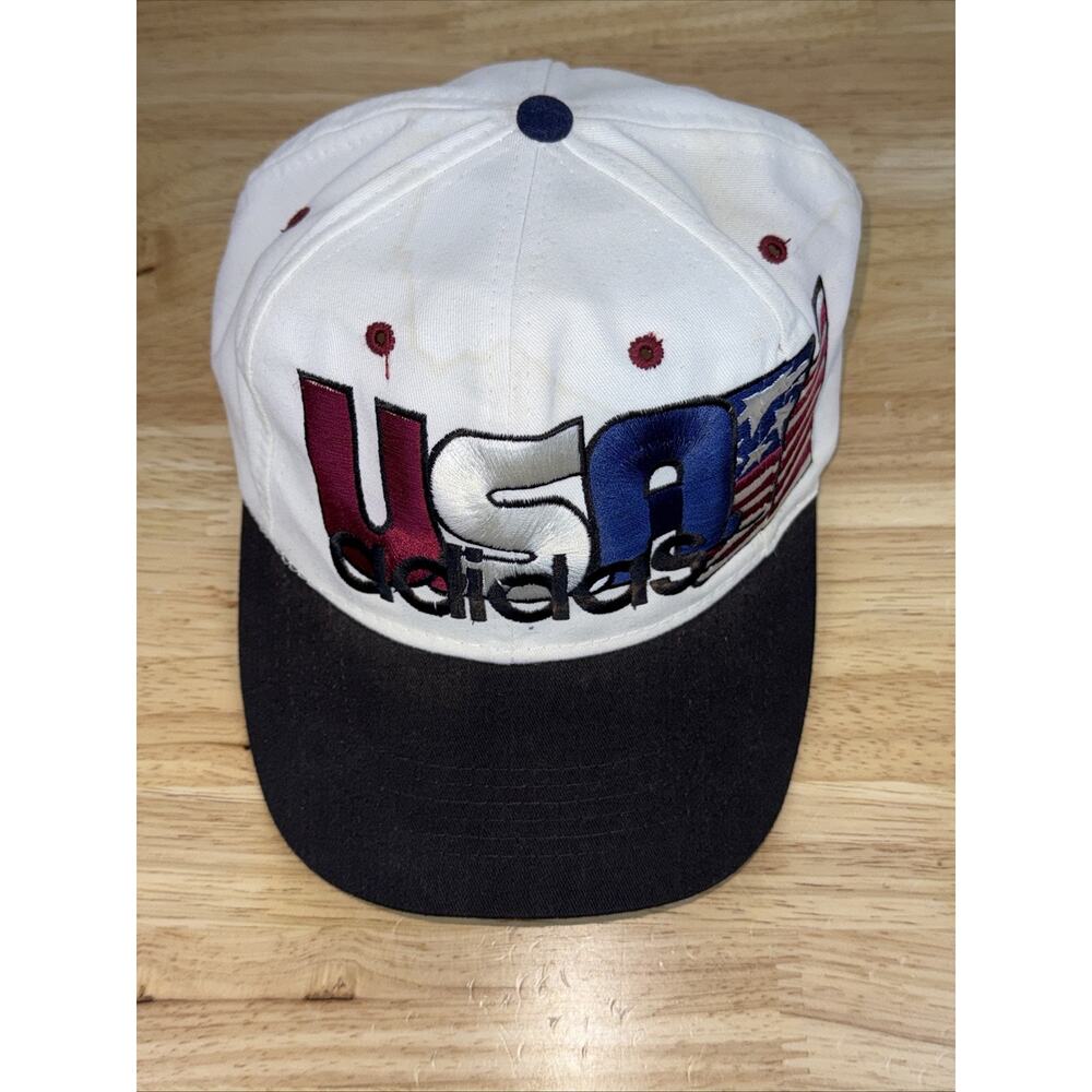 Vintage Adidas USA Flag Logo Embroidered Snapback Hat Adjustable White - Picture 8 of 8